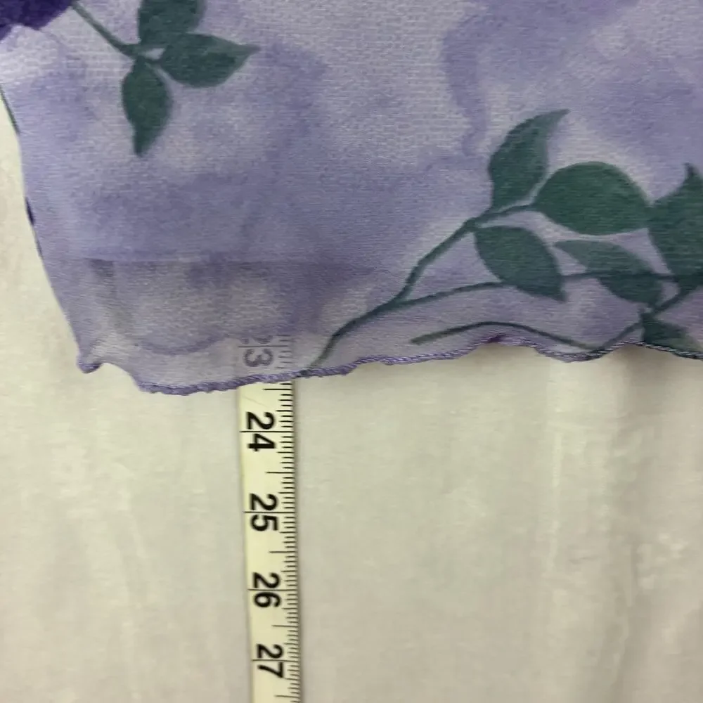 Vintage 2 Piece Cowl Flutter Blouse Midi Skirt Womens Large Purple Rose Romantic